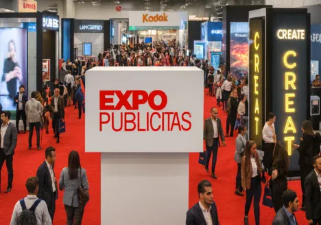 Imagen del pabellón principal de ExpoPublicitas, con visitantes recorriendo los stands y participando en activaciones dentro del área de exhibición.