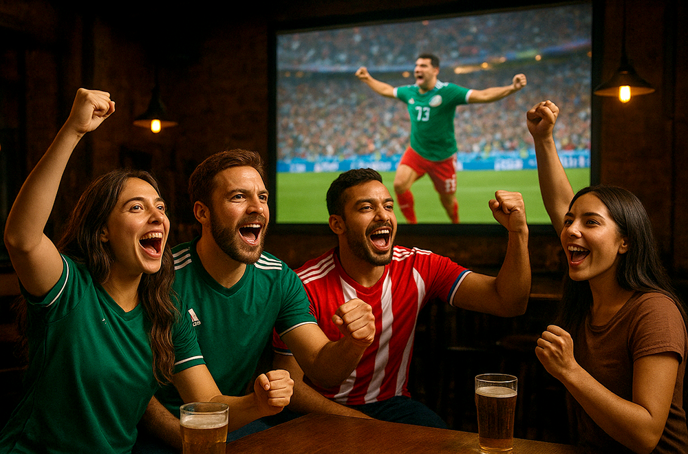Aficionados del fútbol en la barra