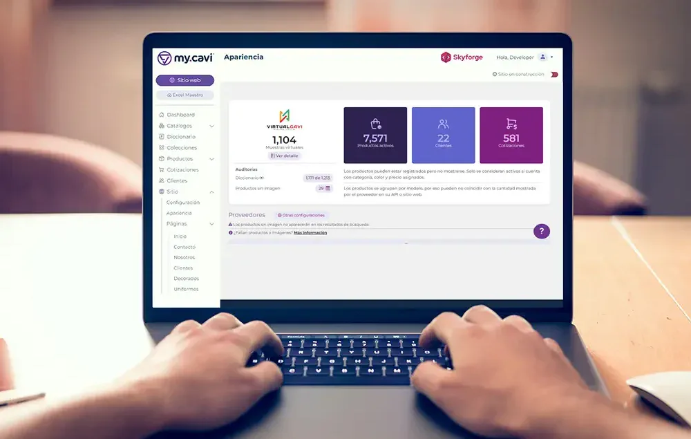 Panel de control de MyCavi con información centralizada para gestionar catálogos, precios, existencias y productos promocionales.