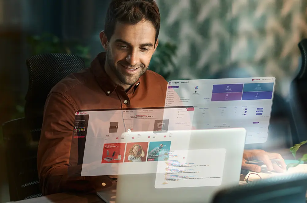 usando-mycavi Usuario consulta MyCavi, una plataforma que centraliza catálogos y herramientas digitales para distribuidores de artículos promocionales.