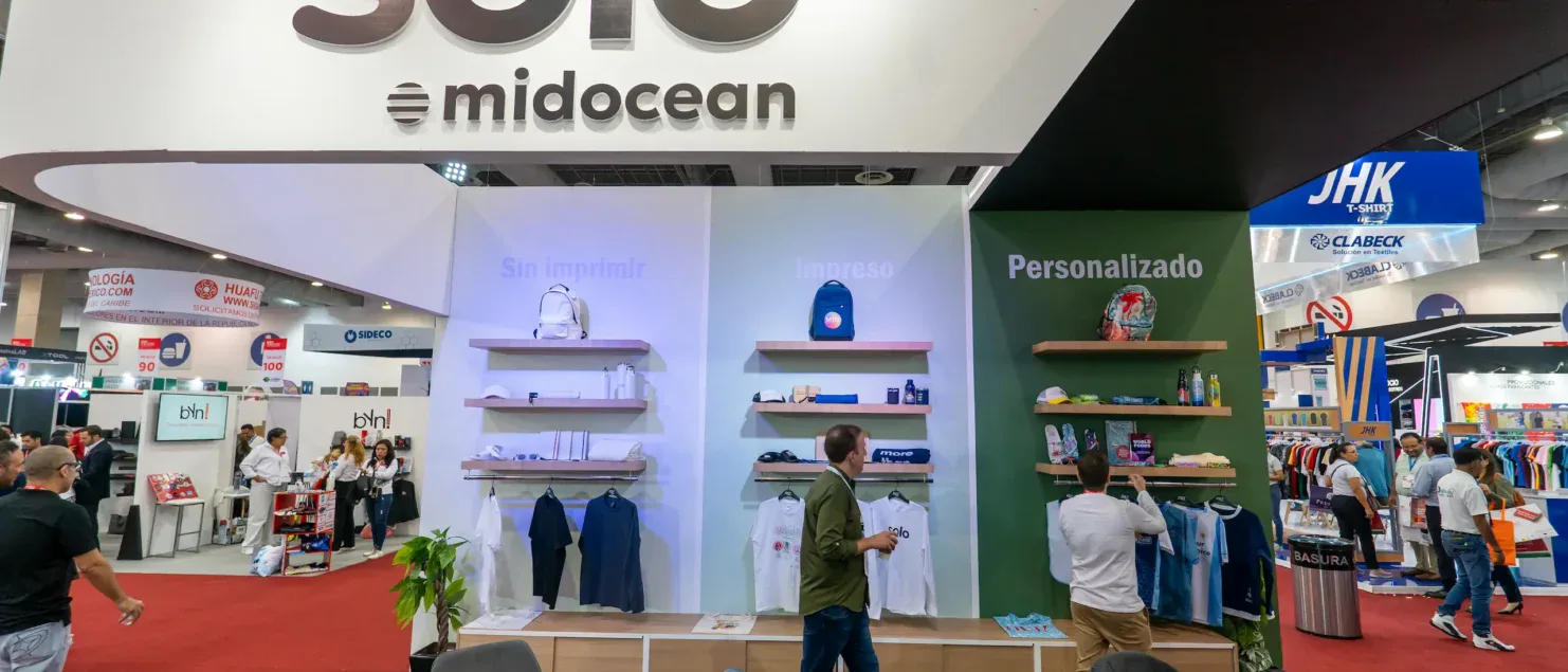 Stand de Solo Midocean con exhibición de productos promocionales en ExpoPublicitas.